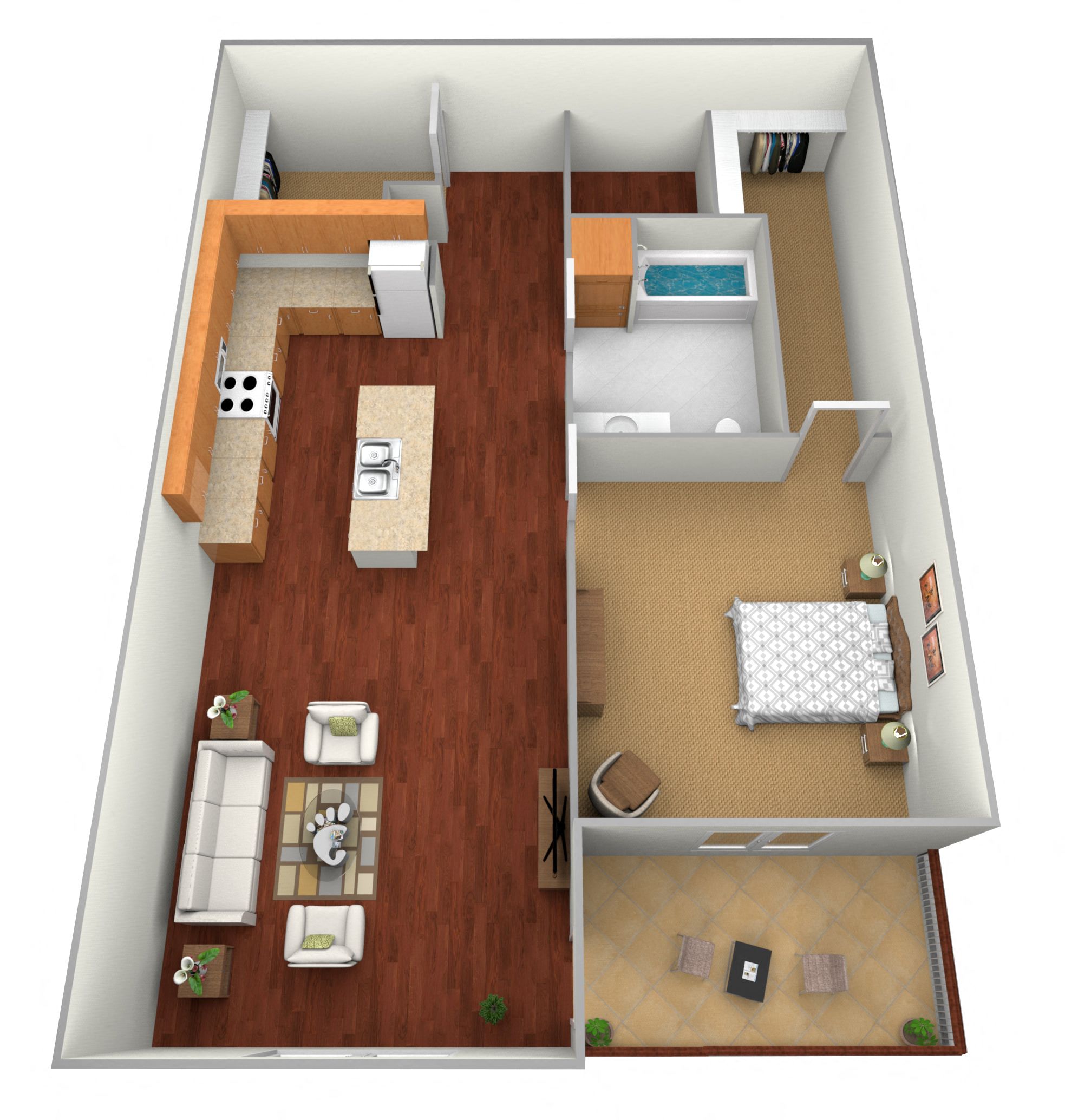 Floor plan for 1 bed, 1 bath, 880 sqft